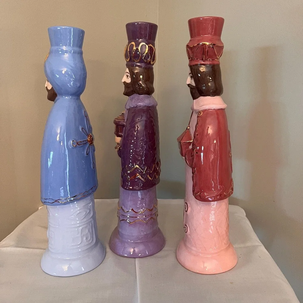 Vintage Ceramic Three Wise Men Nativity Set 3 Pastel Christmas Magi 12" - Picture 5 of 10